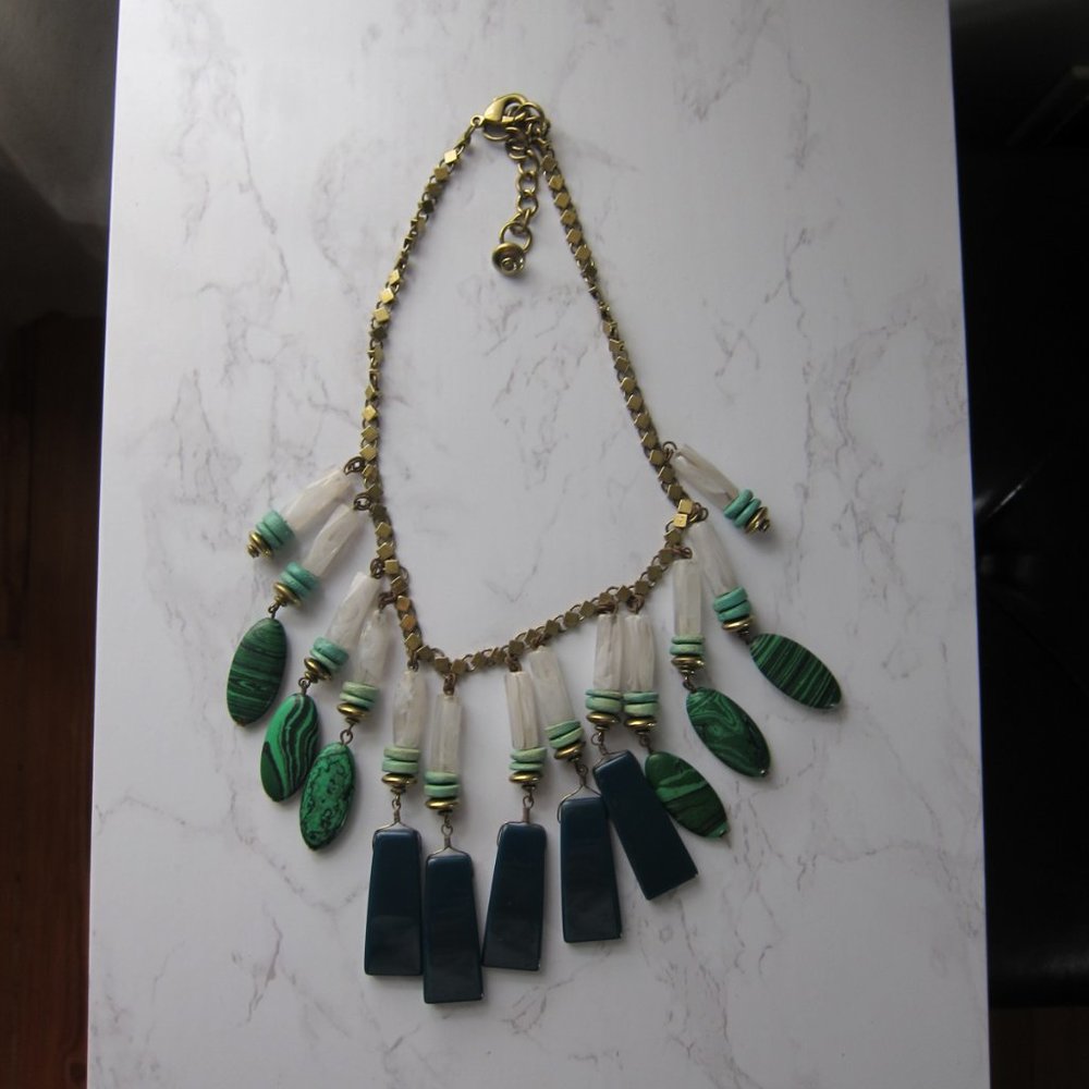 Anthropologie Jade Green Summer Bohemian Statement Necklace